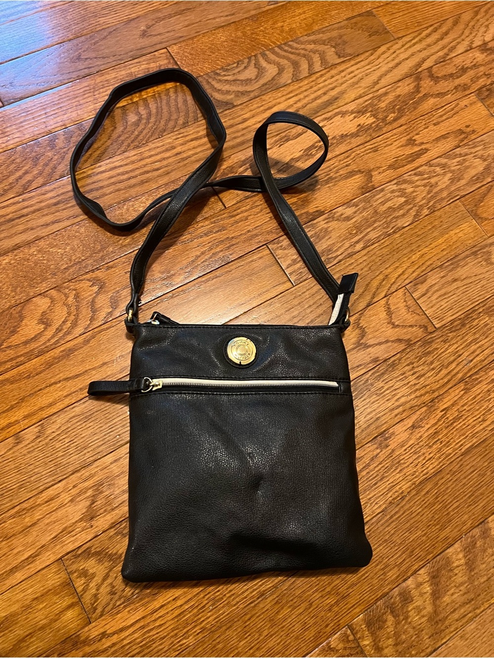 Tommy Hilfiger Black Crossbody Bag with Gold Emblem
